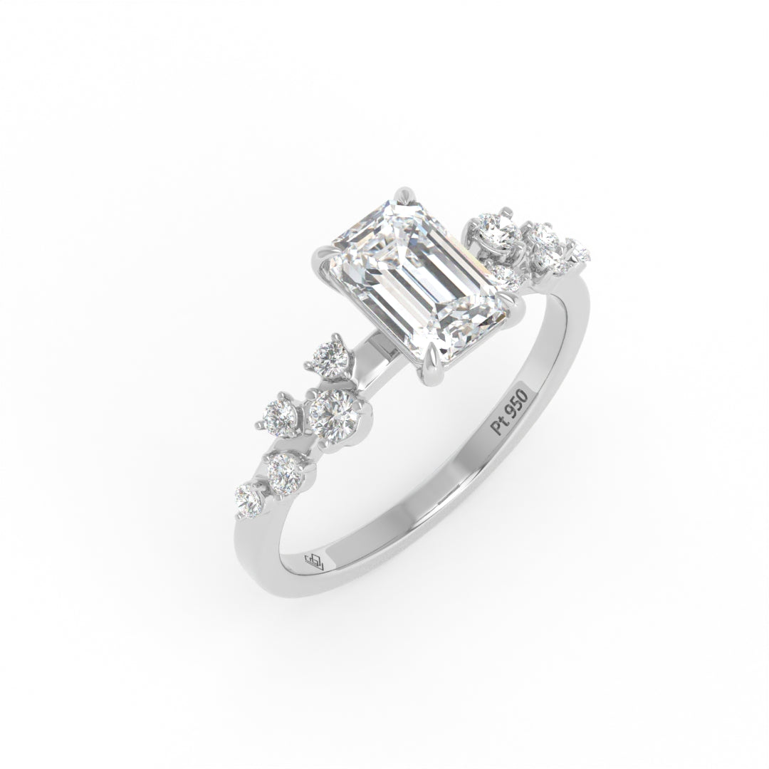 Layla Emerald Cut Diamond Engagement Ring with Accent Band