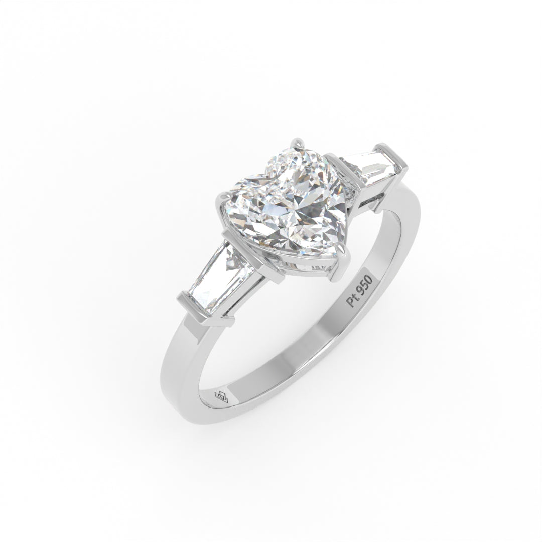 Mary Heart Cut Diamond Engagement Ring with Tapering Baguettes Cut Side Diamonds