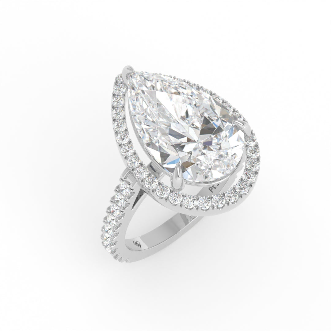 Bella Pear Cut Diamond Engagement Ring with Diamond Halo & Diamond Band