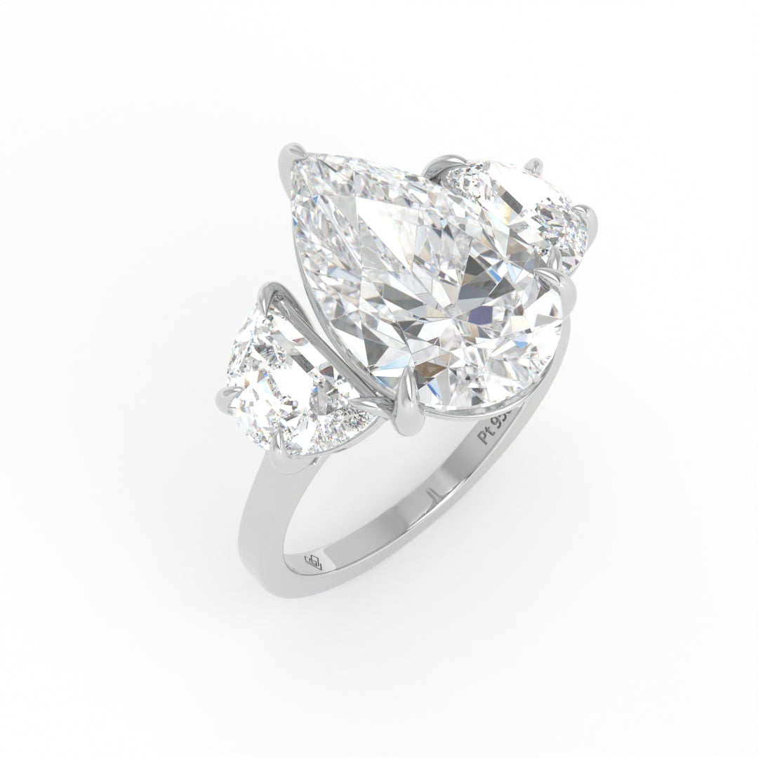 Kamala Pear Cut Diamond Engagement Ring With Half Moon Cut Side Diamonds