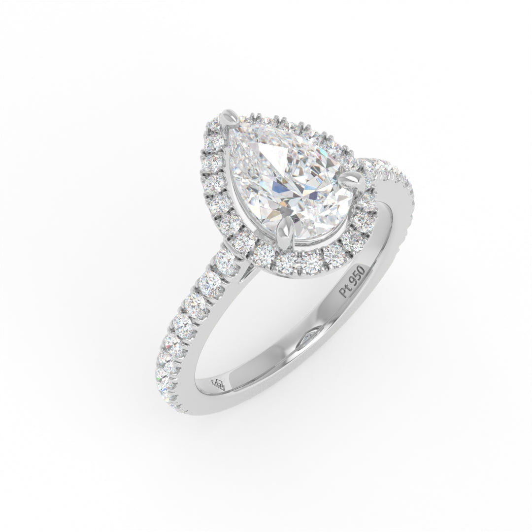 Bella Pear Cut Diamond Engagement Ring with Diamond Halo & Diamond Band