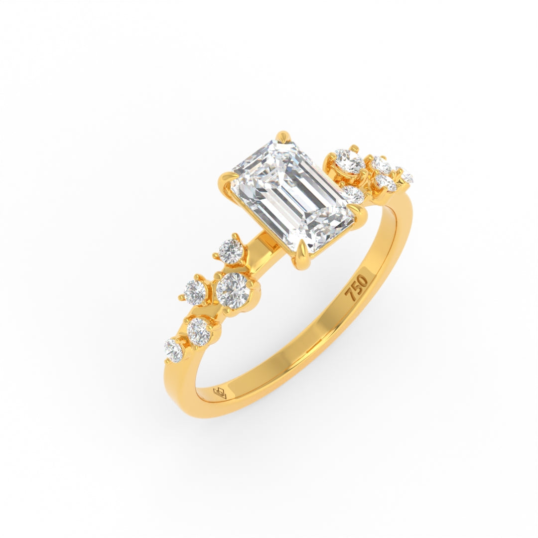 Layla Emerald Cut Diamond Engagement Ring with Accent Band