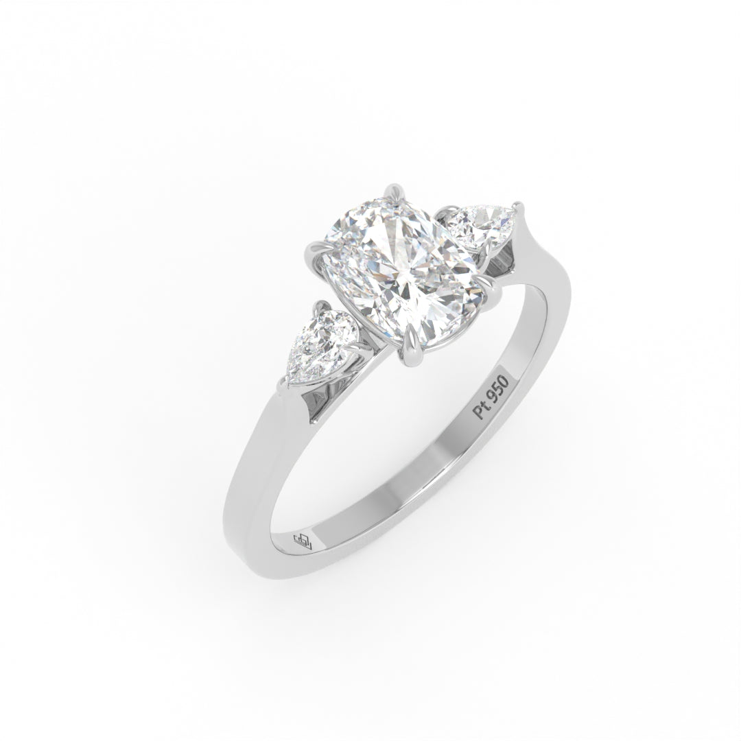 Sofia Cushion Cut Diamond Engagement Ring With A Pear Cut Side Diamonds