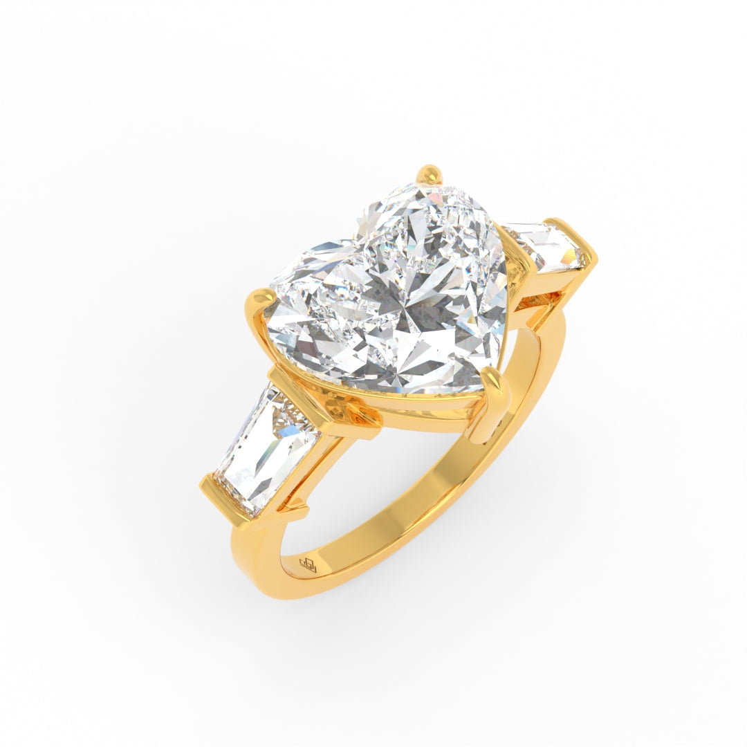 Mary Heart Cut Diamond Engagement Ring with Tapering Baguettes Cut Side Diamonds