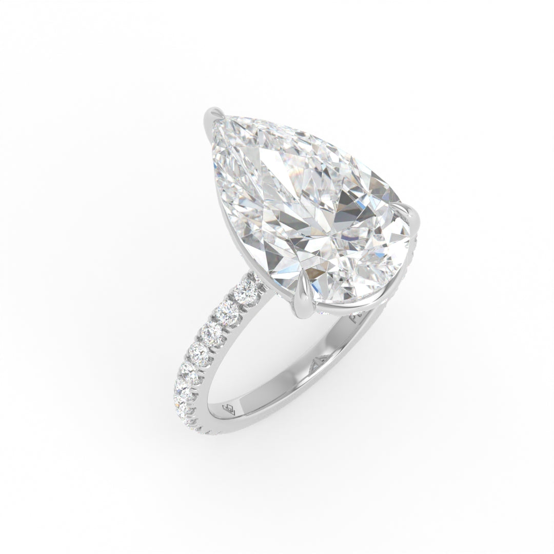 Chloé Pear Cut Diamond Engagement Ring with Diamond Hidden Halo and Diamond Band