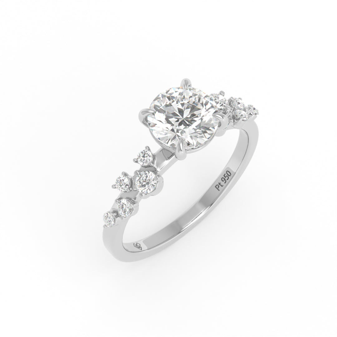 Layla Round Brilliant Cut Diamond Engagement Ring With Diamond Accent Band