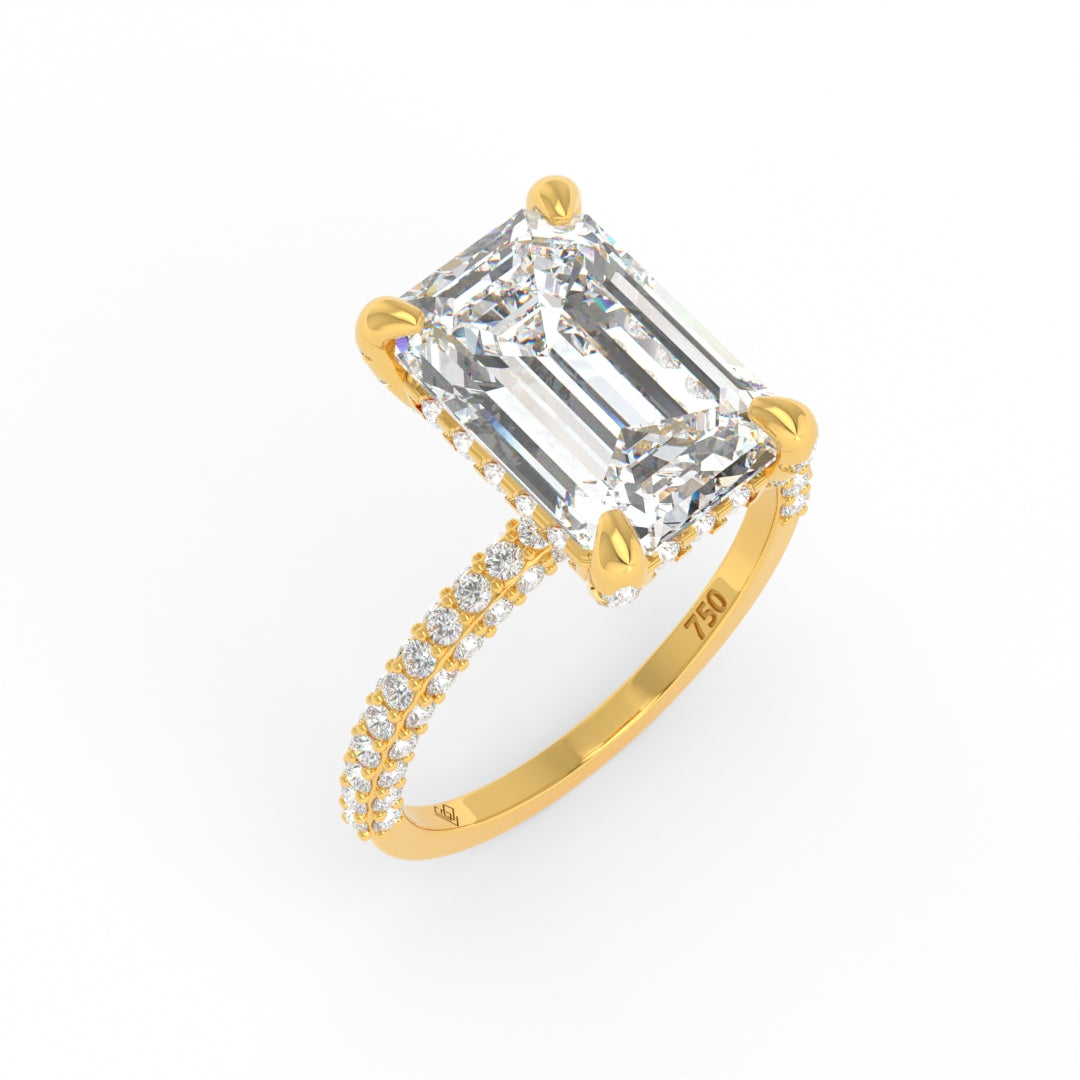 Mia Emerald Cut Diamond Engagement Ring with Diamond Hidden Halo and 3D Diamond Band