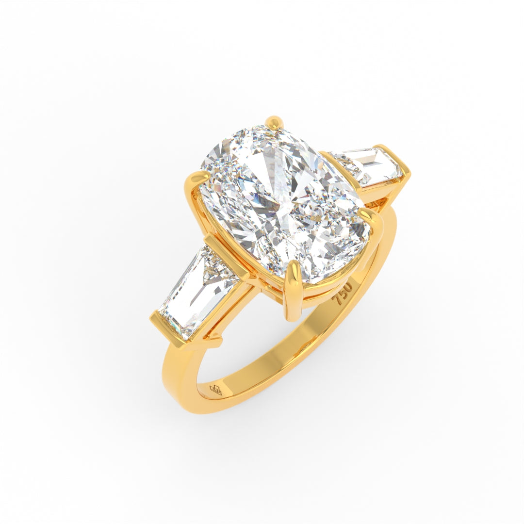 Mary Cushion Cut Diamond Engagement Ring with Tapering Baguette Cut Side Diamonds