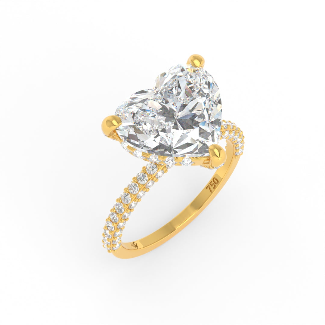 Bague de fiançailles Mia en diamant taille cœur avec halo de diamants cachés et anneau en diamant 3D
