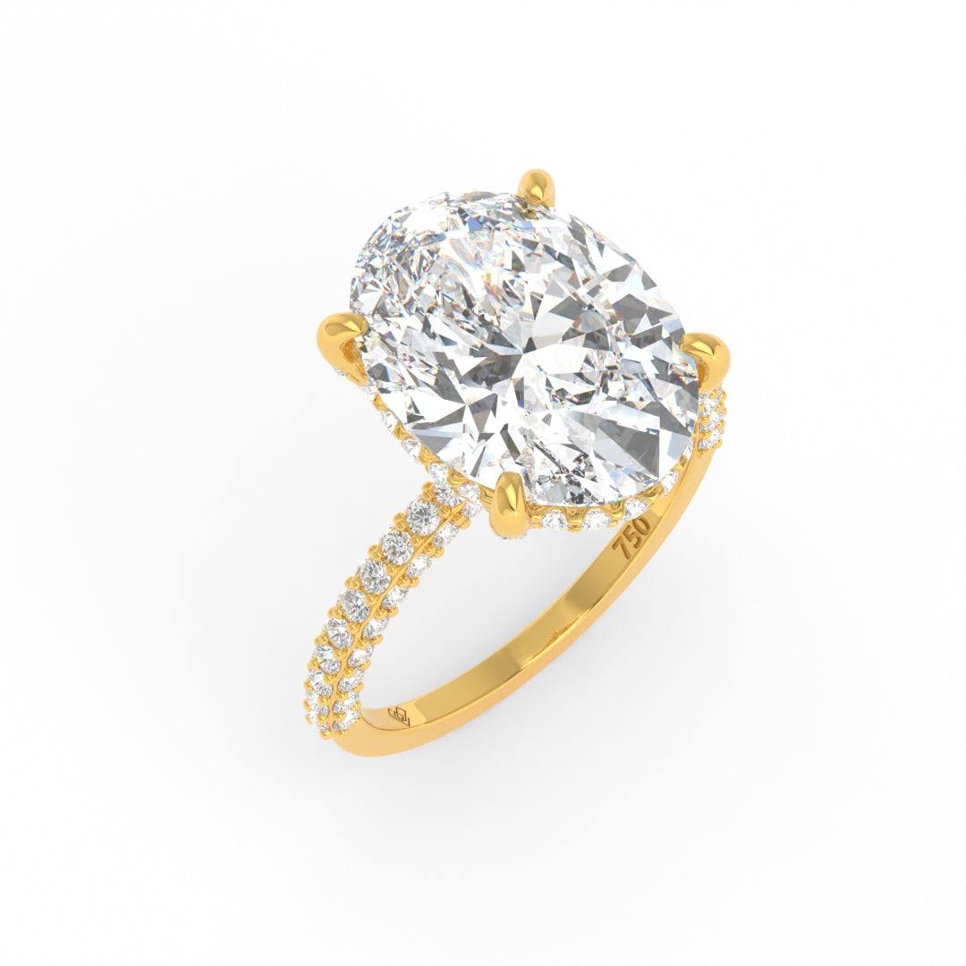 Mia Oval Cut Diamond Engagement Ring With Diamond Hidden Halo And 3D Diamond Band