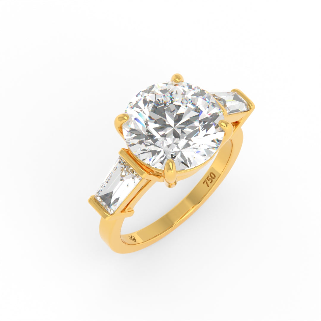Mary Round Brilliant Cut Diamond Engagement Ring With Tapering Baguette Cut Side Diamond