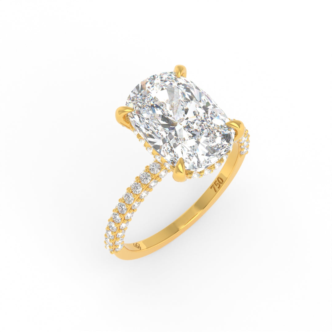 Mia Cushion Cut Diamond Engagement Ring with Diamond Hidden Halo and 3D Diamond Band