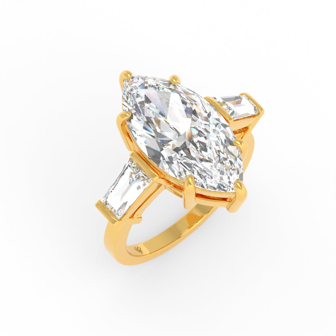 Mary Marquise Cut Diamond Engagement Ring with Tapering Baguette Cut Side Diamonds
