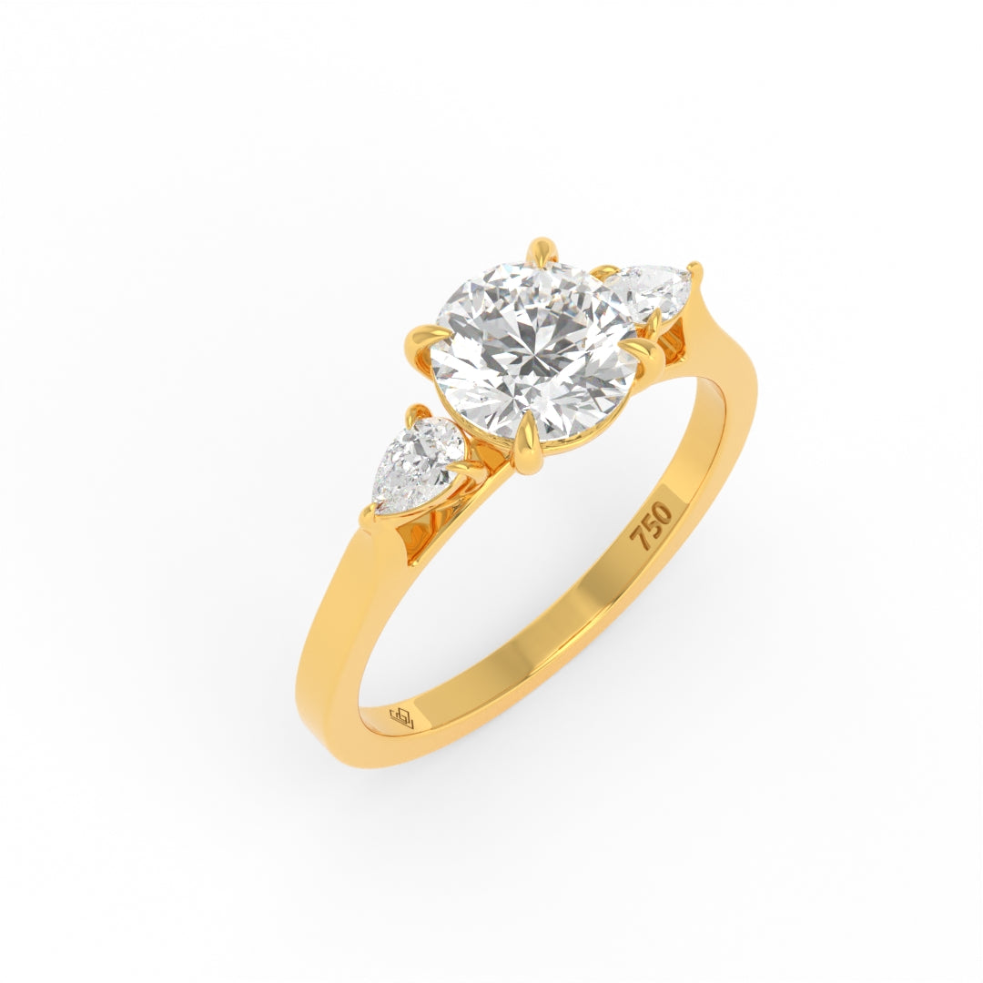 Sofia Round Brilliant Cut Diamond Engagement Ring With A Pear Cut Side Diamonds