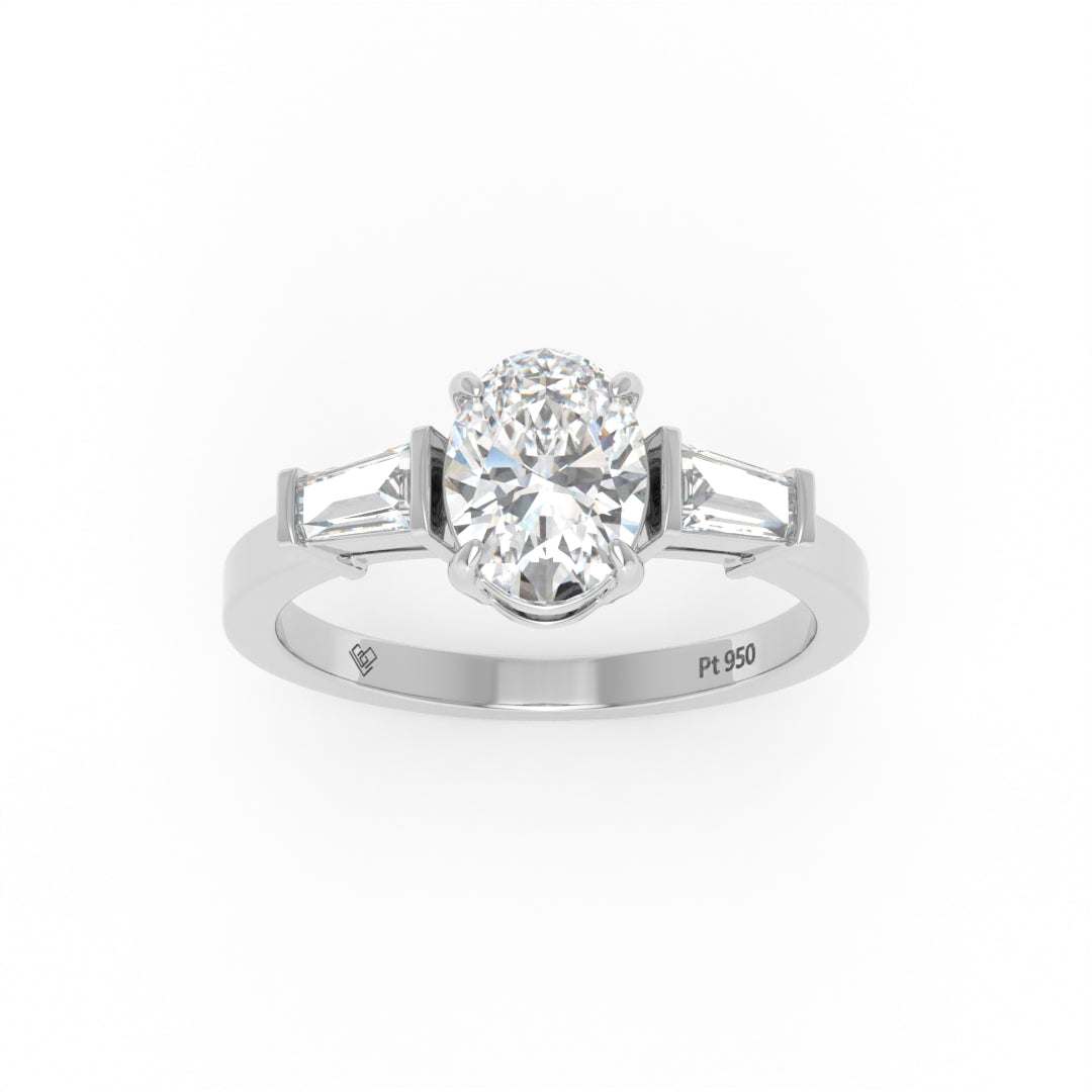 Mary Oval Cut Diamond Engagement Ring With Tapering Baguettes Cut Side Diamond