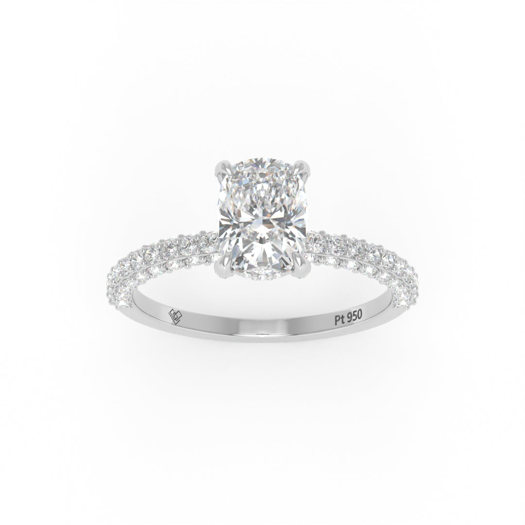 Mia Cushion Cut Diamond Engagement Ring with Diamond Hidden Halo and 3D Diamond Band