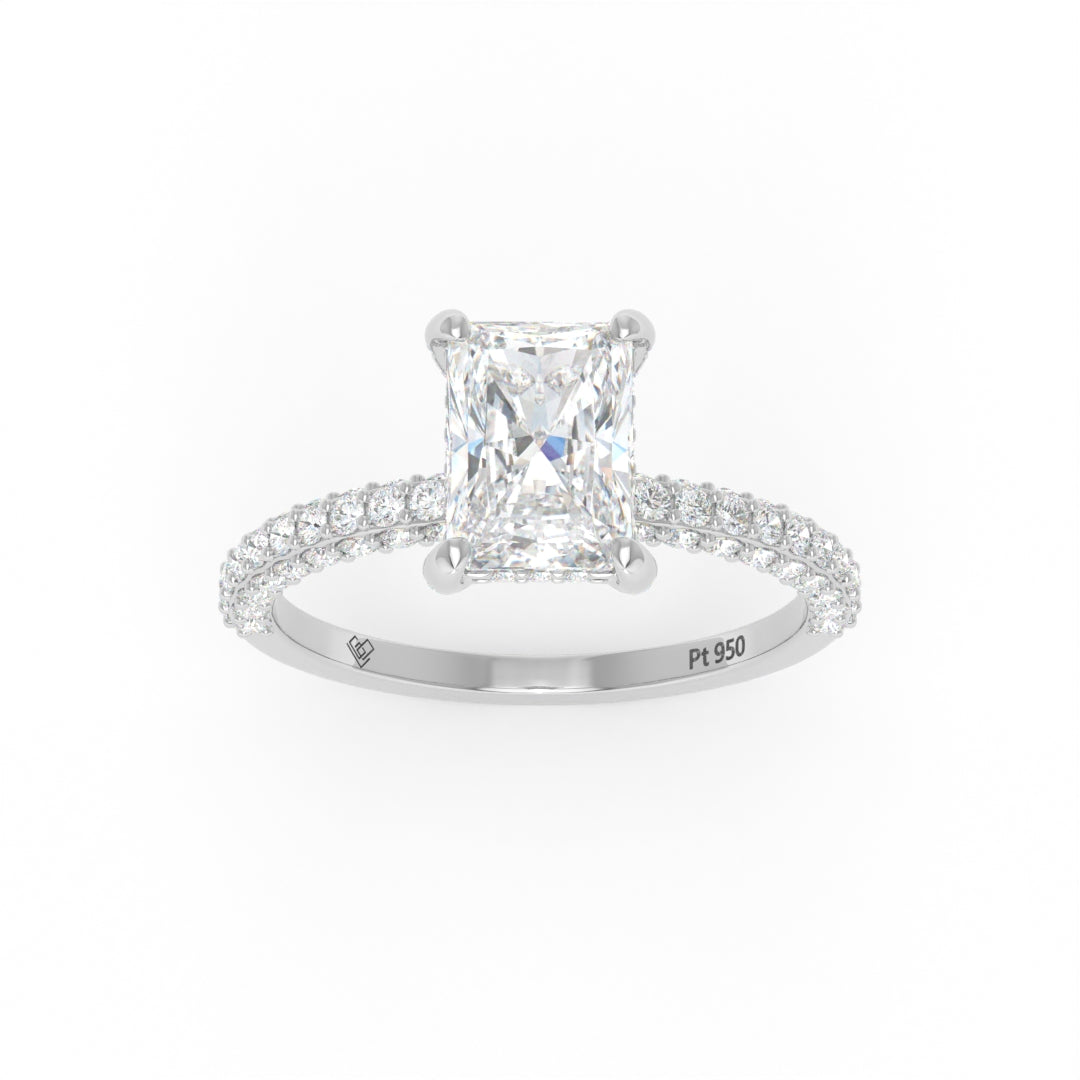 Mia Radiant Cut Diamond Engagement Ring With Diamond Hidden Halo And 3D Diamond Band