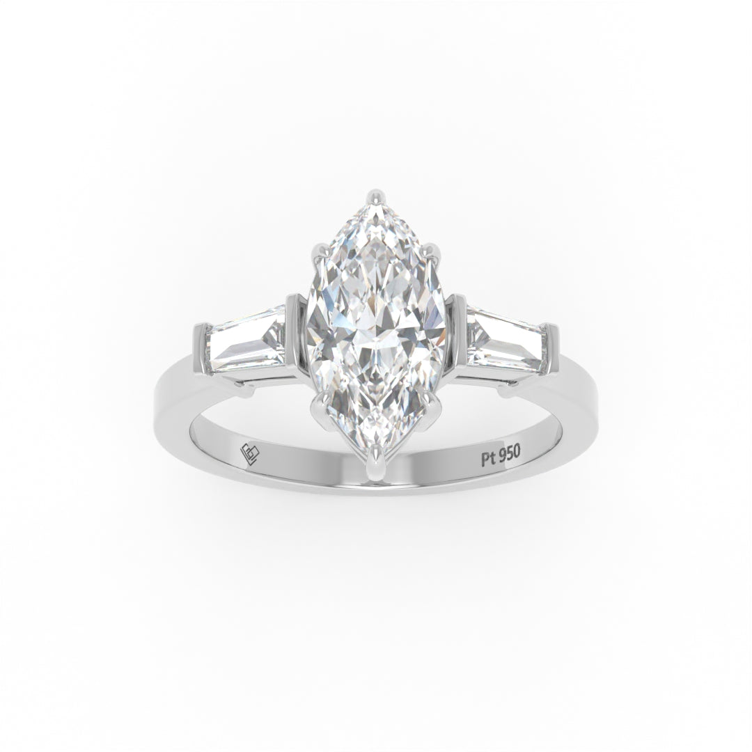 Mary Marquise Cut Diamond Engagement Ring with Tapering Baguette Cut Side Diamonds