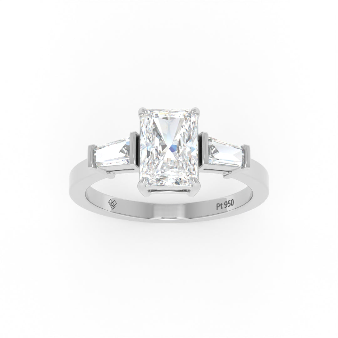 Mary Radiant Cut Diamond Engagement Ring With Tapering Baguettes Cut Side Diamonds