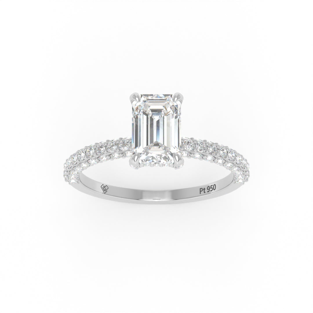 Mia Emerald Cut Diamond Engagement Ring with Diamond Hidden Halo and 3D Diamond Band