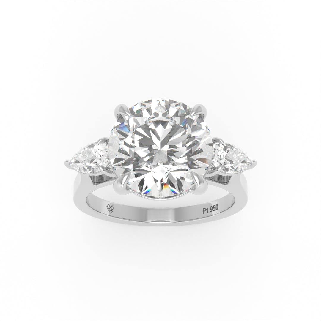 Sofia Round Brilliant Cut Diamond Engagement Ring With A Pear Cut Side Diamonds