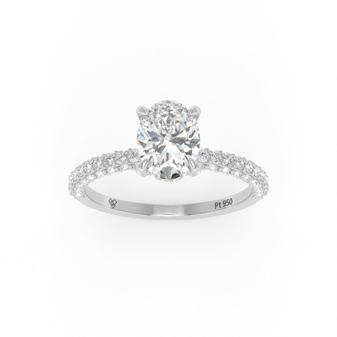 Mia Oval Cut Diamond Engagement Ring With Diamond Hidden Halo And 3D Diamond Band