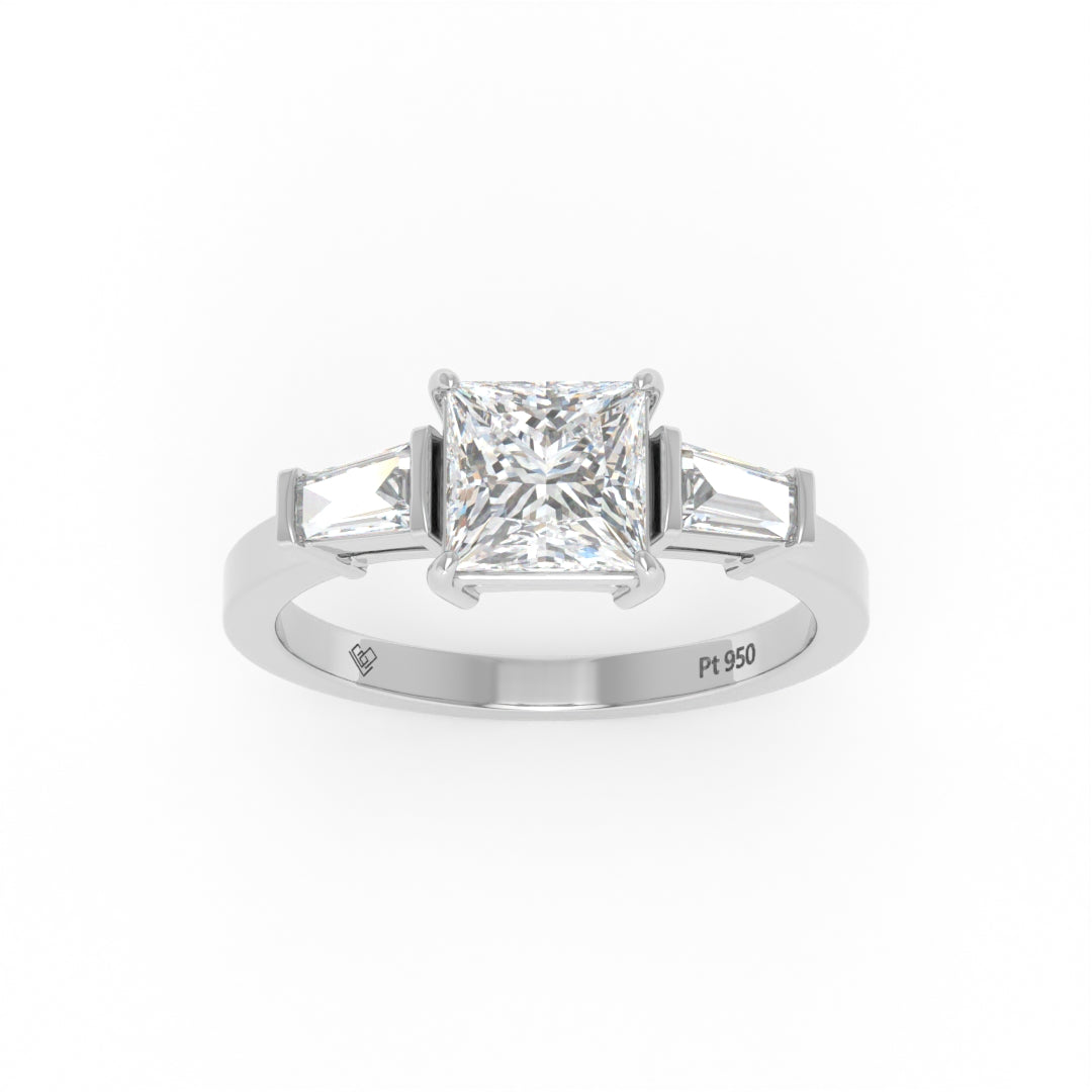 Mary Princess Cut Diamond Engagement Ring With Tapering Baguette Cut Side Diamonds