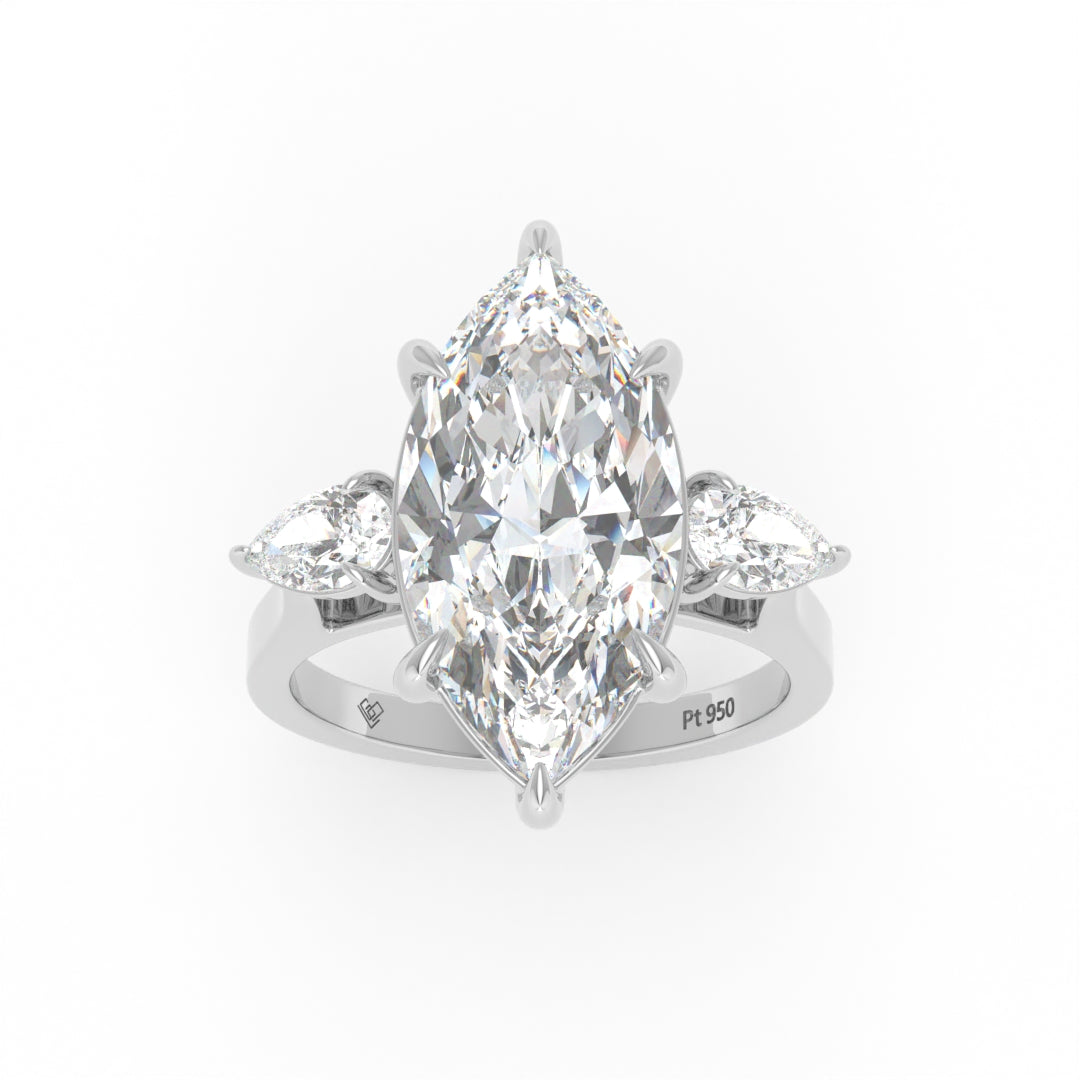 Sofia Marquise Cut Diamond Engagement Ring with Pear Cut Side Diamonds