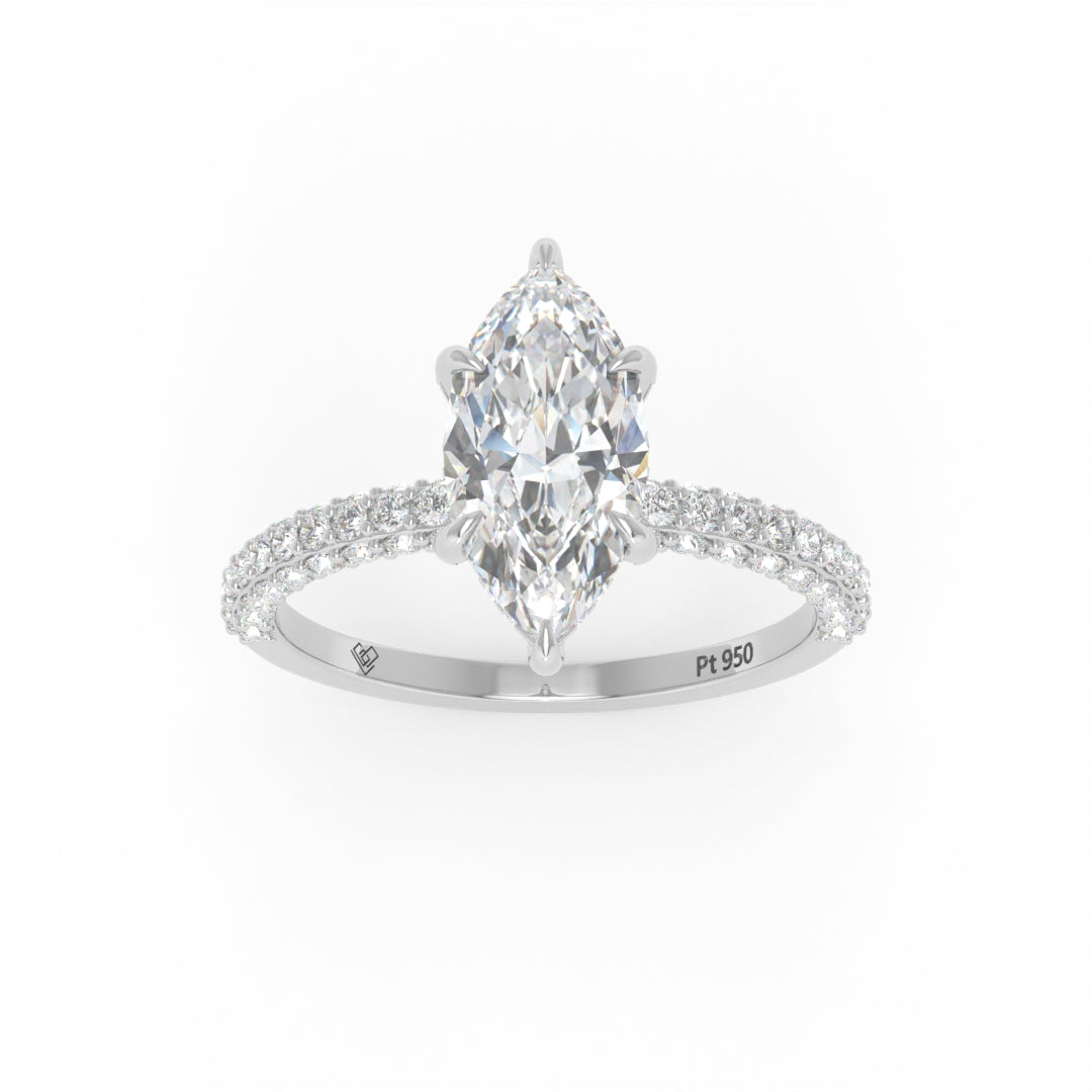 Mia Marquise Cut Diamond Engagement Ring with Diamond Hidden Halo and 3D Diamond Band