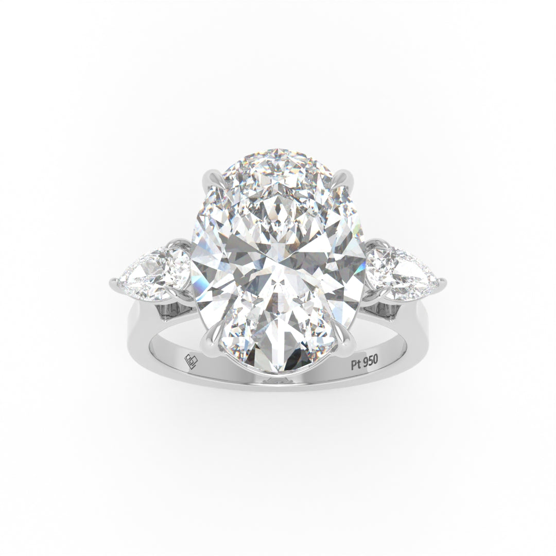 Sofia Oval Cut Diamond Engagement Ring With A Pear Cut Side Diamonds