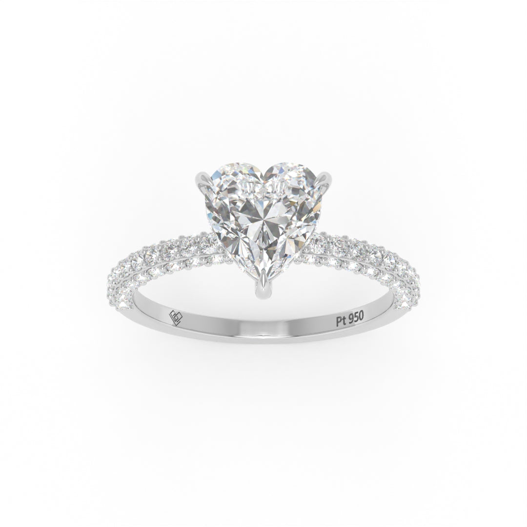 Mia Heart Cut Diamond Engagement Ring with Diamond Hidden Halo and 3D Diamond Band