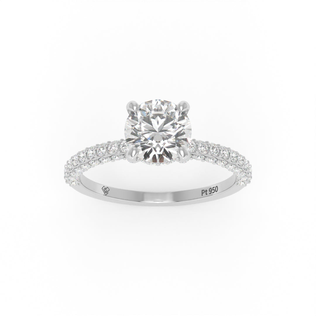 Mia Round Brilliant Cut Diamond Engagement Ring With Diamond Hidden Halo And 3D Diamond Band