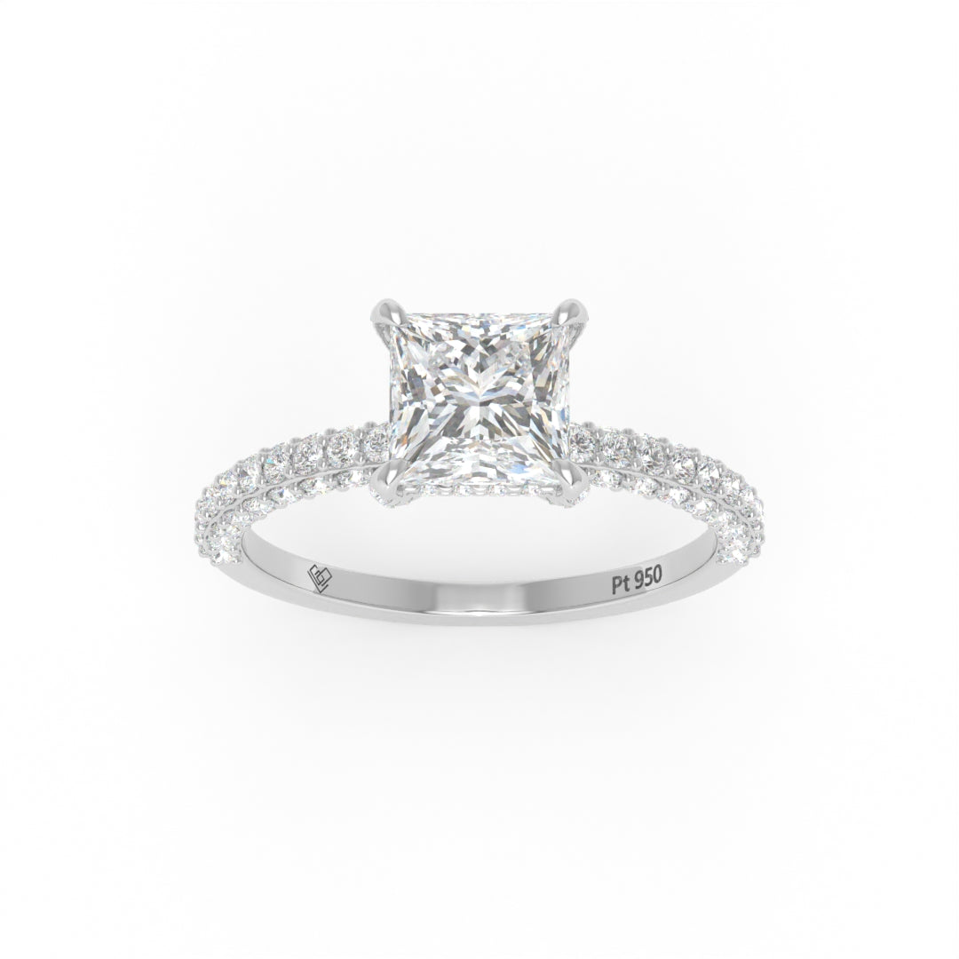 Mia Princess Cut Diamond Engagement Ring with Diamond Hidden Halo and 3D Diamond Band