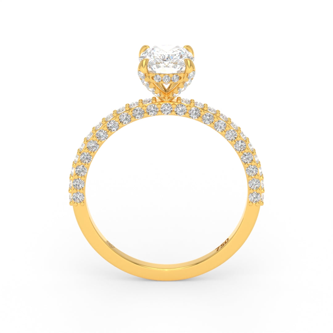 Mia Cushion Cut Diamond Engagement Ring with Diamond Hidden Halo and 3D Diamond Band