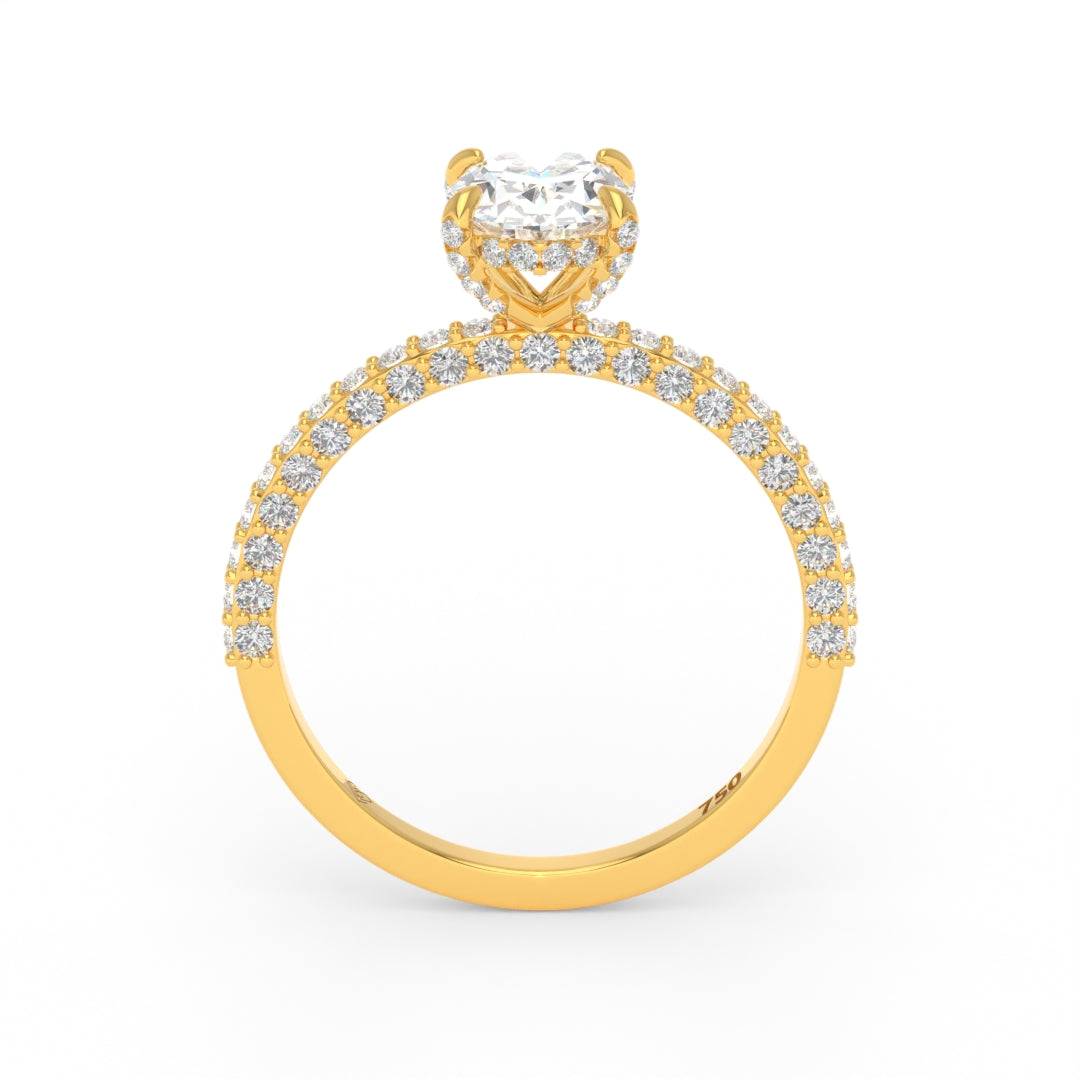 Mia Oval Cut Diamond Engagement Ring With Diamond Hidden Halo And 3D Diamond Band