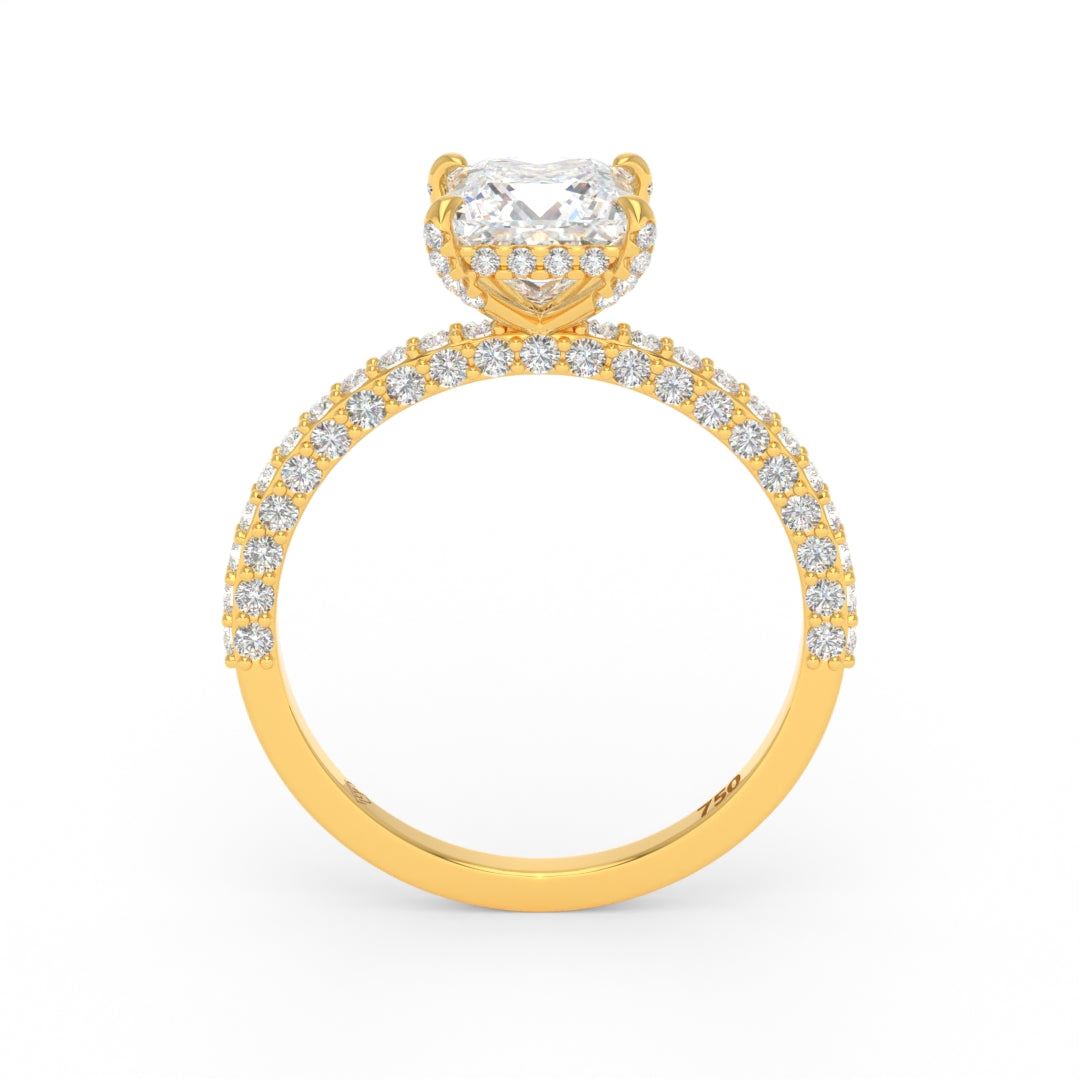 Bague de fiançailles Mia en diamant taille princesse avec halo de diamants cachés et anneau en diamant 3D