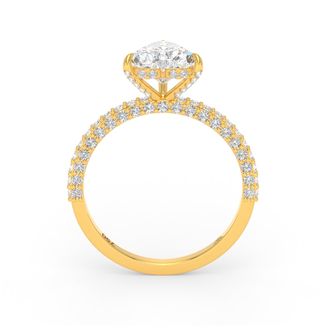 Bague de fiançailles Mia en diamant taille cœur avec halo de diamants cachés et anneau en diamant 3D