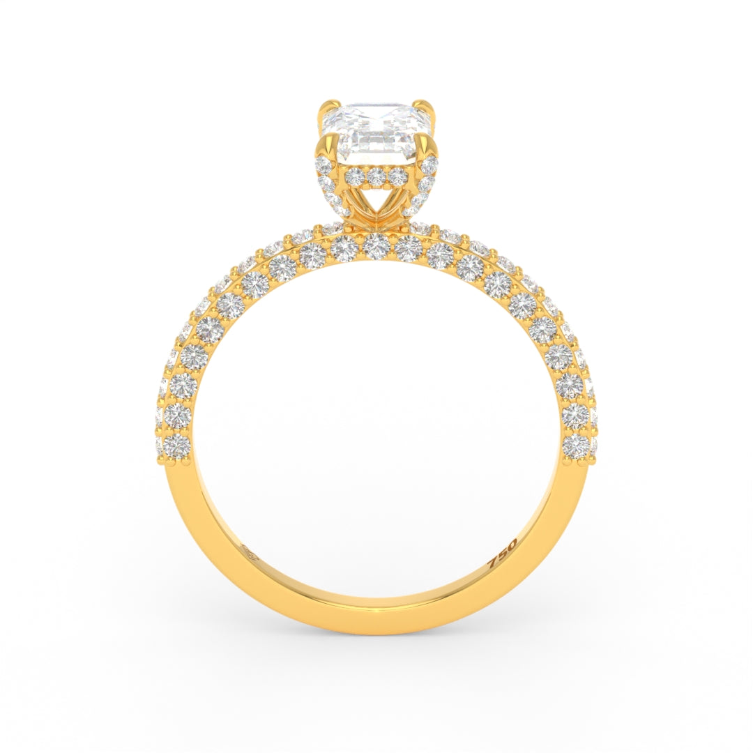 Mia Emerald Cut Diamond Engagement Ring with Diamond Hidden Halo and 3D Diamond Band