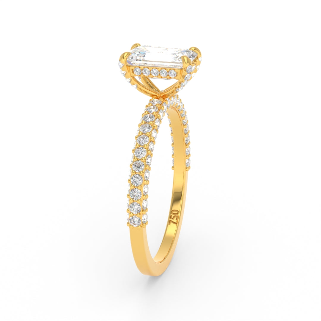 Mia Emerald Cut Diamond Engagement Ring with Diamond Hidden Halo and 3D Diamond Band