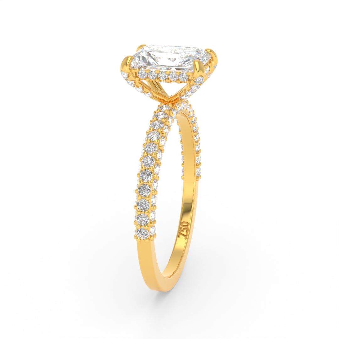 Mia Radiant Cut Diamond Engagement Ring With Diamond Hidden Halo And 3D Diamond Band
