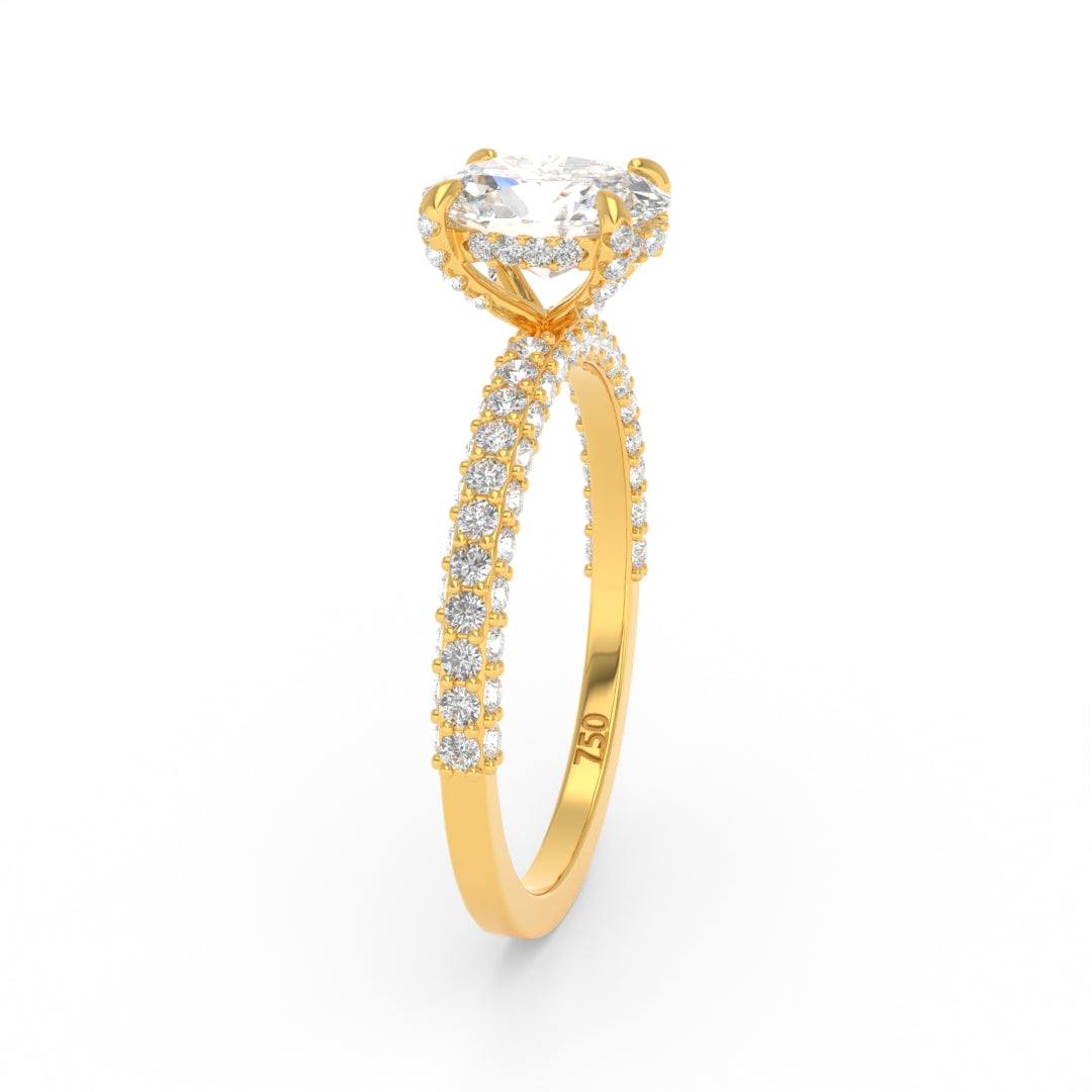 Mia Oval Cut Diamond Engagement Ring With Diamond Hidden Halo And 3D Diamond Band
