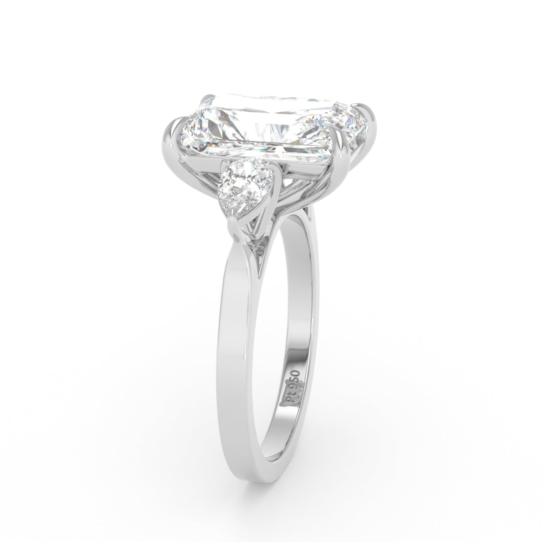 Sofia Radiant Cut Diamond Engagement Ring With A Pear Cut Side Diamonds