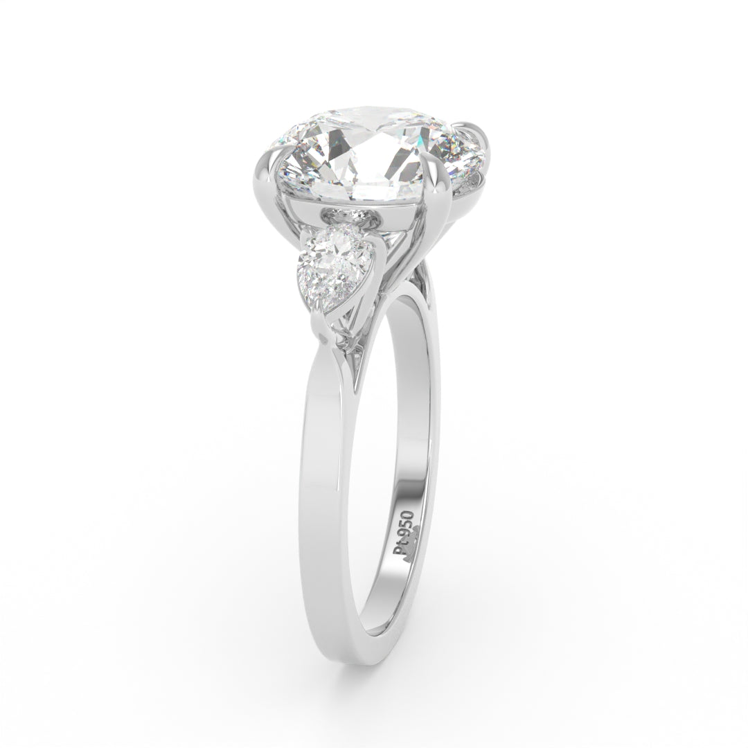 Sofia Round Brilliant Cut Diamond Engagement Ring With A Pear Cut Side Diamonds