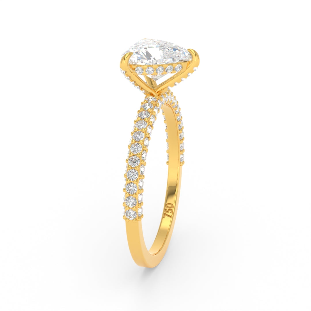 Bague de fiançailles Mia en diamant taille cœur avec halo de diamants cachés et anneau en diamant 3D