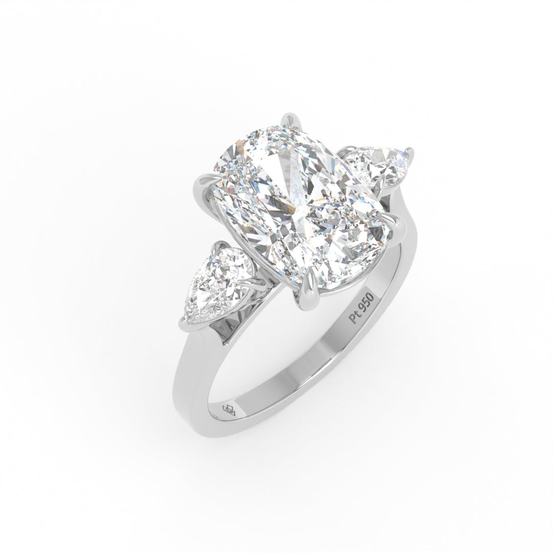 Sofia Cushion Cut Diamond Engagement Ring With A Pear Cut Side Diamonds