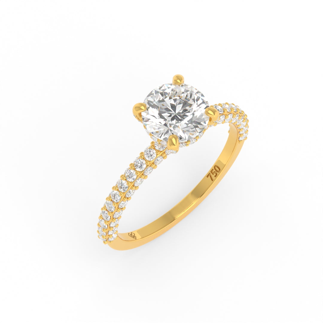 Mia Round Brilliant Cut Diamond Engagement Ring With Diamond Hidden Halo And 3D Diamond Band