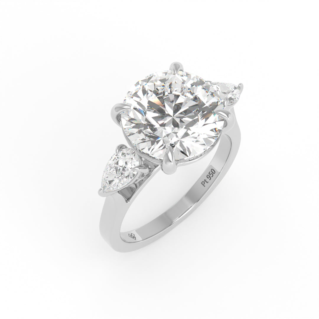 Sofia Round Brilliant Cut Diamond Engagement Ring With A Pear Cut Side Diamonds