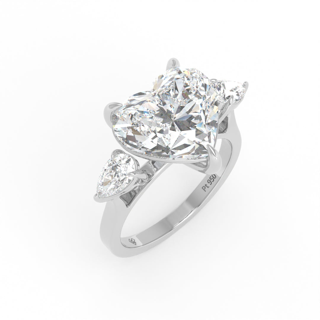 Sofia Heart Cut Diamond Engagement Ring With A Pear Cut Side Diamonds