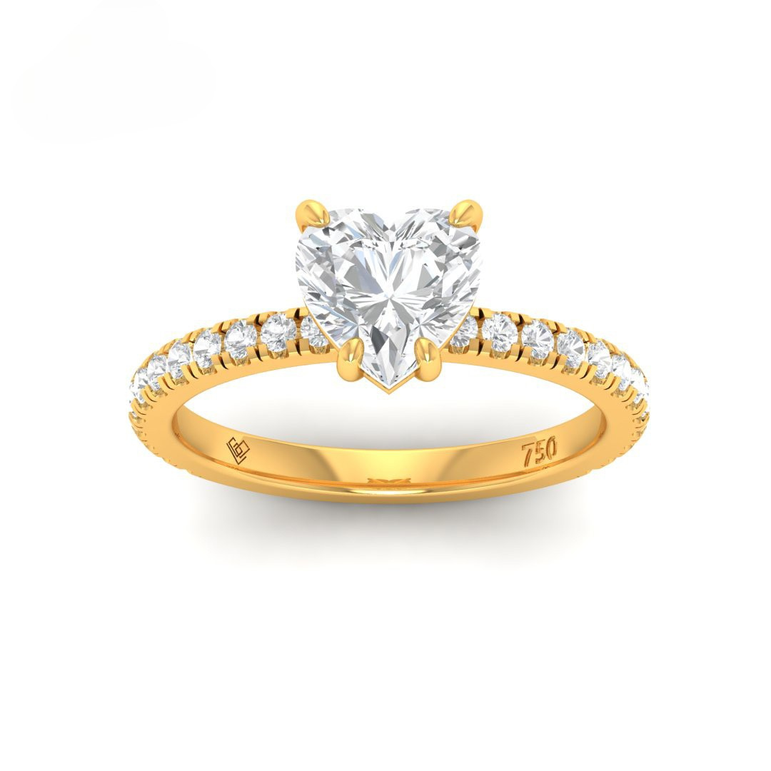 Abigail heart cut diamond engagement ring with diamond band in yellow gold setting
