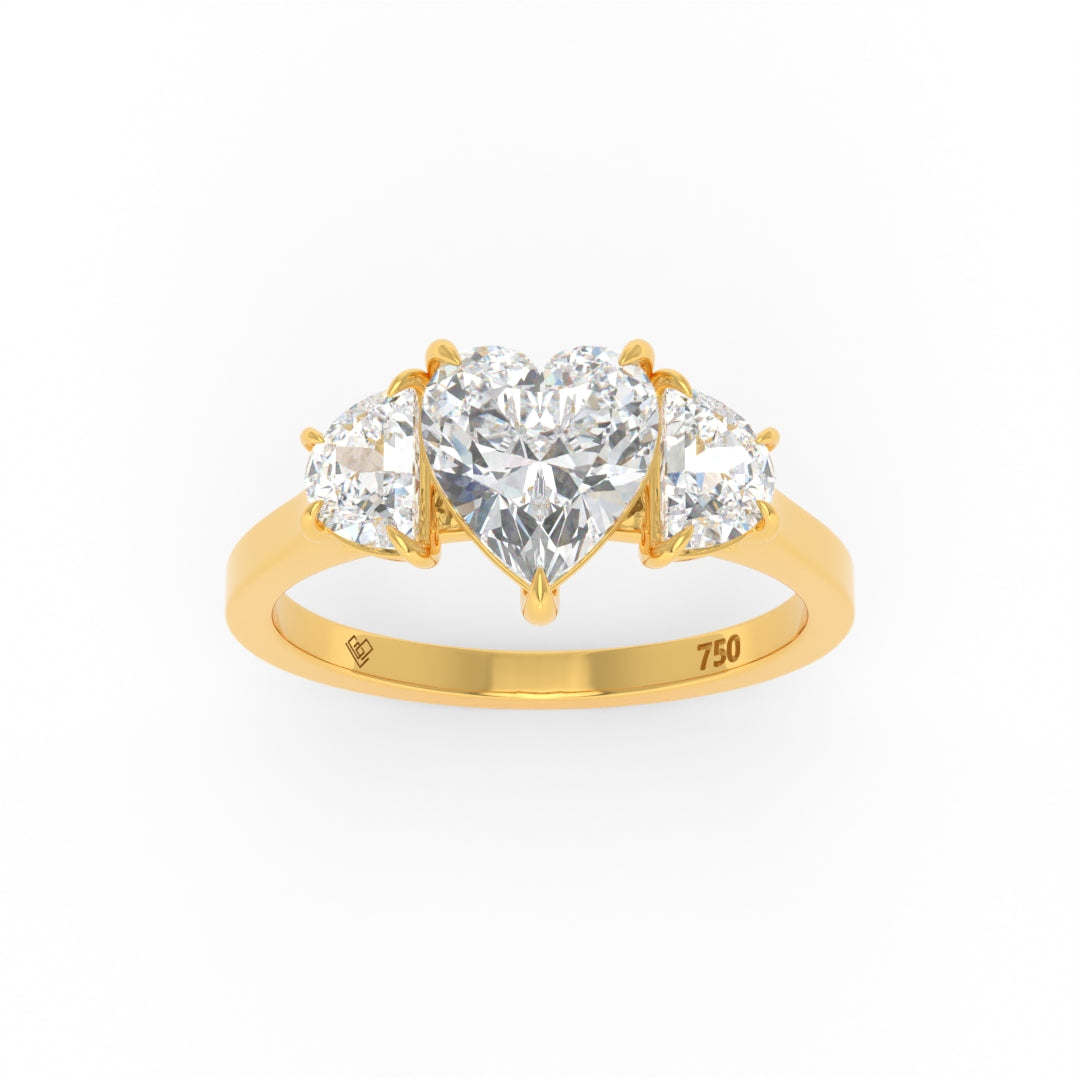 Kamala Heart Cut Diamond engagement ring with half moon cut side diamonds set in 18k gold band